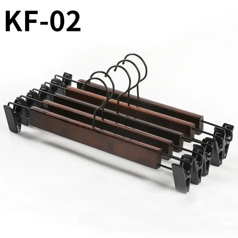 10Pcs/set Adult Extra-Wide Seamless Solid Wood and Metal Hook Wooden Hangers with Notches Non-slip for Clothes Shelf Rack