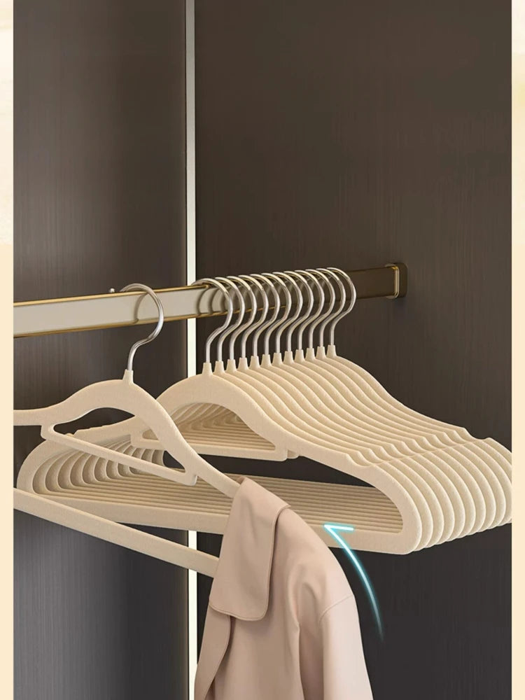 Clothes Hanger Flocking Plastic Household Seamless Non-Slip Storage Simple Applicable Wardrobe  Storage Balcony Hanging Nordic