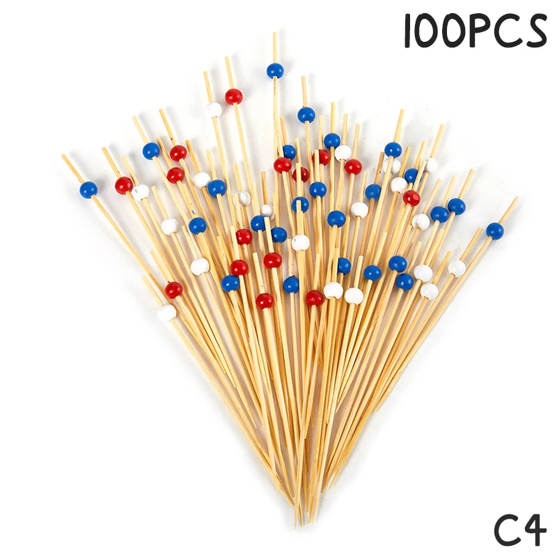 50/100Pcs Disposable Bamboo Skewers Food Cocktail Picks Buffet Fruit Cupcake Fork Sticks Party Table Decoration Supplies