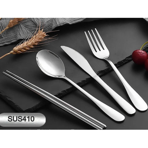 4Pcs Set Portable Spoon Fork Steak Knife Set Stainless Steel Travel Cutlery Tableware With Bag Dark Blue