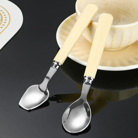 16.5cm Dinner Spoon Fork Fruit Puree Spoon Stainless Steel Coffee Stirring Square Round Soup Spoon Tool Home Kitchen Tableware