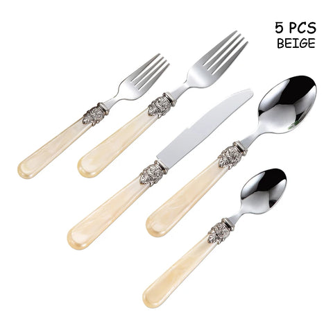 Stainless Steel Flatware Set, Knife, Fork, Spoon, Marble Plastic Handle, Household Light, Luxury Dessert Scoop, Steak Sword