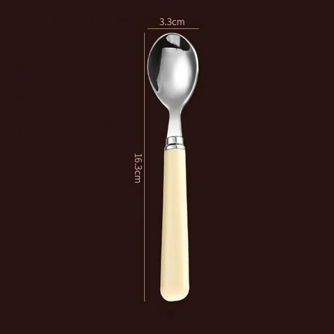 16.5cm Dinner Spoon Fork Fruit Puree Spoon Stainless Steel Coffee Stirring Square Round Soup Spoon Tool Home Kitchen Tableware