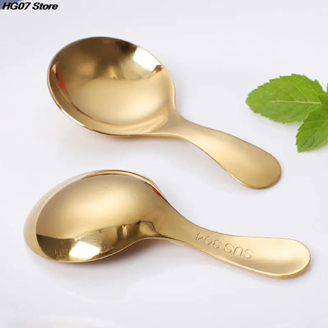 1PC Cute Stainless Steel Spoon Short Handle Gold Ice Cream Tea Coffee Spoon Kids Spoon Kitchen Condiment Spice Scoop