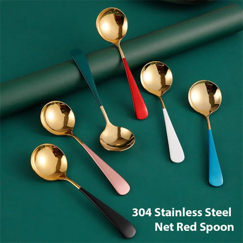 304 Stainless Steel Round Head Dessert Spoon Small Round Coffee Dessert Spoon Kitchen Accessories Soup Spoon Stir Coffee Spoon