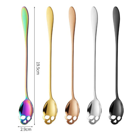 Stainless Steel Coffee Scoop Skull Shape Dessert Ice Cream Spoon Halloween Theme Party Dining-table Scoops Decorations Supplies