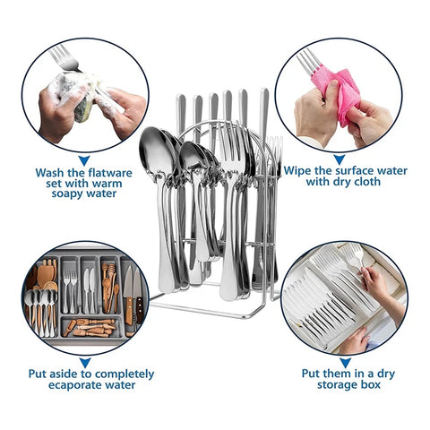 Silverware Set 24 Piece Silverware Cutlery Set With Stand Include Knife Fork Spoon,Hanging Stainless Steel