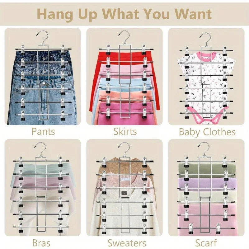 Pants hanger, space saving hanging hat rack -6-story skirt hanger with 360 ° rotating hook, with clip