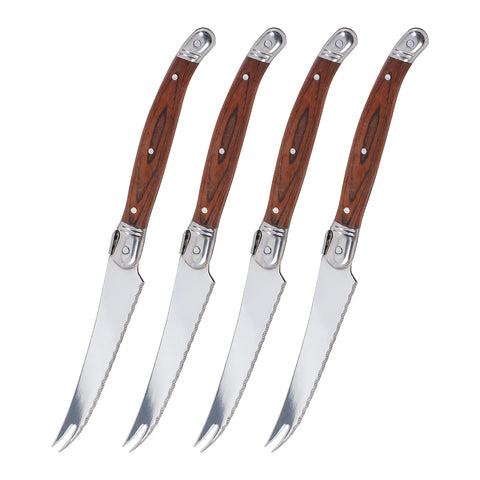 2/4/6/8pcs Stainless Steel Pronged Cheese Knife Pizza Cheese Tools High-end Pakka Wood Sharp Blade Steak Knives