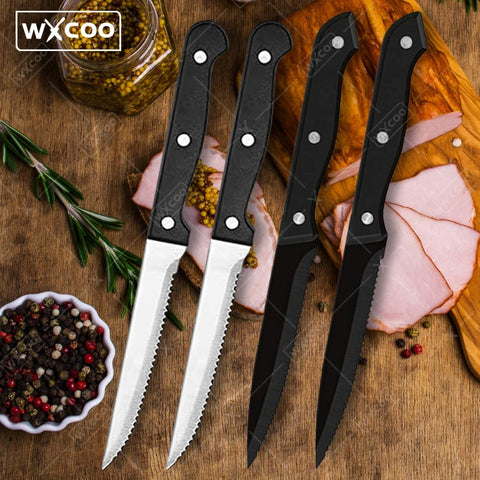 WXCOO Professional Kitchen Knives Steak Knife Set Stainless Steel Knife Serrated Beef Cleaver Restaurant Cutlery Dinner Knife