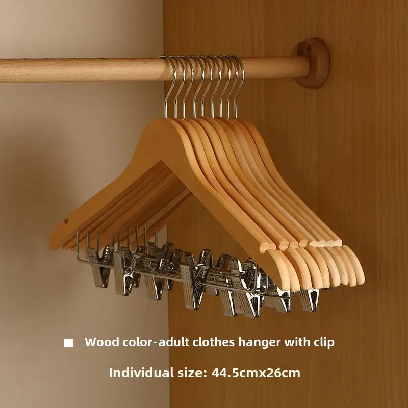 Home Use Wooden Clothes Hanger Anti-Slip Seamless Design With Clip Hotel Quality Integrated Suit Hanger Wardrobe Organizer