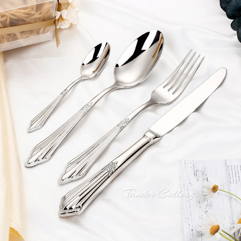 8/12/16/20/24 Pieces Gold Plated Cutlery Set Knife Fork Spoon Set Stainless Steel Western Tableware Mirror Dinnerware Flatware