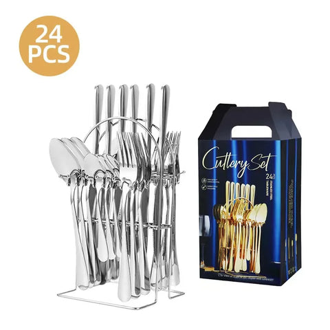 24Pcs tableware set gift box Stainless steel Western steak knife fork spoon tableware kitchen tool set for household commercial