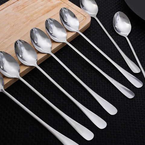 16/8PCS Stainless Steel Coffee Spoon Long Handle Ice Cream Dessert Stirring Tea Spoon for Picnic Kitchen Tableware Accessories