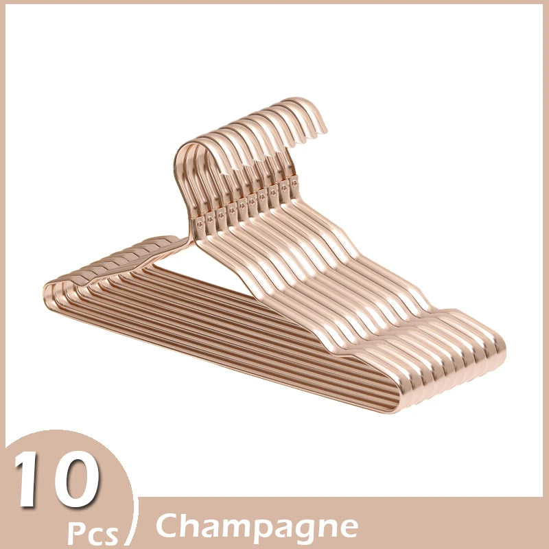 10 Pcs Aluminium Alloy Clothes Hangers Coat Hangers Non-slip Seamless Metal Rack Wardrobe Organizer Closet Clothing Golden Rack