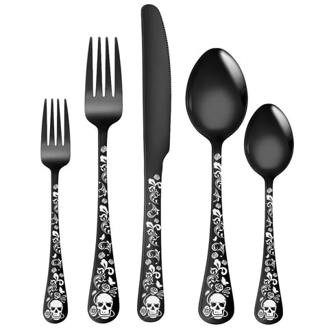 Stainless steel knife, fork and spoon set tableware Skull Western food gift box with 5 components for 4 people /8 people