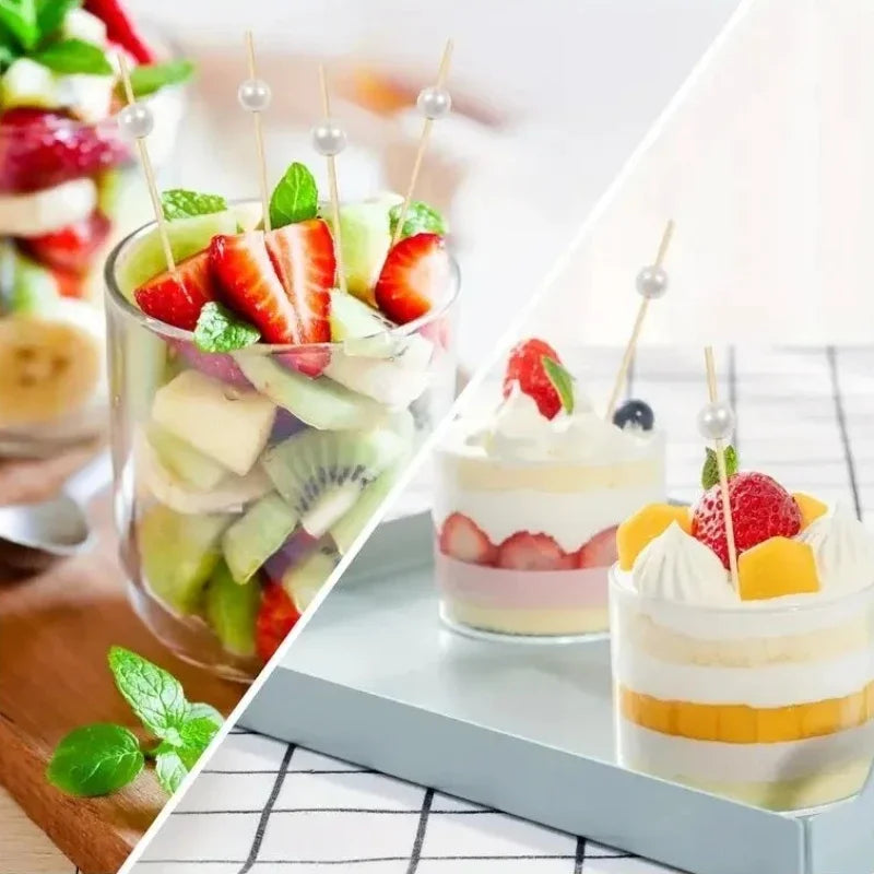 100PCS Disposable Pearl Toothpicks Appetizers Cake Desserts Cocktails Fruits Wedding Party Restaurant Holiday Accessories