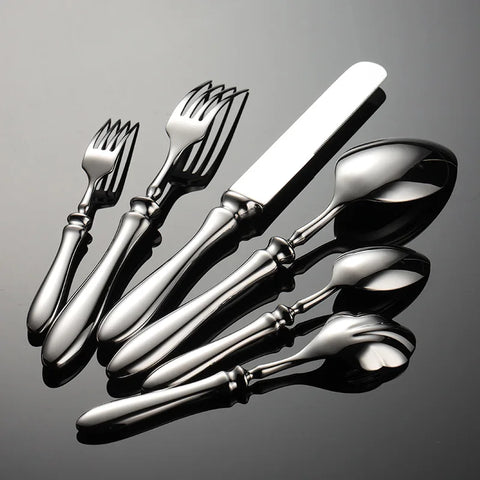 Heavy Gourd Handle Stainless Steel Cutlery Set Luxury Forged Knife Fork Spoon Shell Spoon Kits Dessert Full Dining Tableware