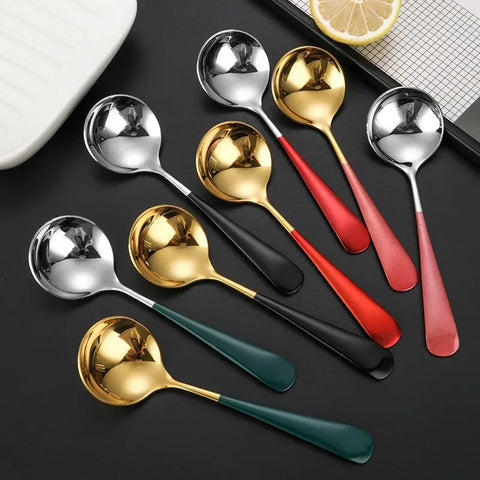 15.9cm*4.5cm Round Head Coffee Spoons Stainless Steel Mixing Tea Dessert Cake Scoop Multicolor Kitchen Tableware Accessories