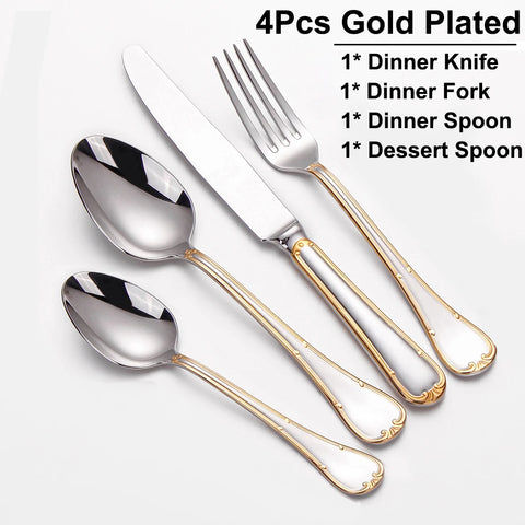 4/8/12/16/20pcs Gold Cutlery Western Tableware Stainless Steel Dinner Set Mirror Sliver Knife Fork Spoon Set Dishwasher Safety