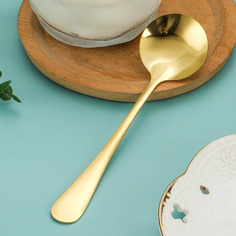 Golden Kids Spoon Soup Ladle Dessert Coffee Spoon Stainless Steel Round Head Teaspoons Kitchen Tableware Home Utensils