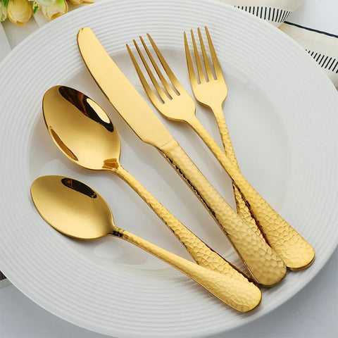 5Pcs Stainless Steel Dinnerware Set Western Flatware Dinner Knife Fork Spoon Cutlery Set Steak Tableware Restaurant Food Server