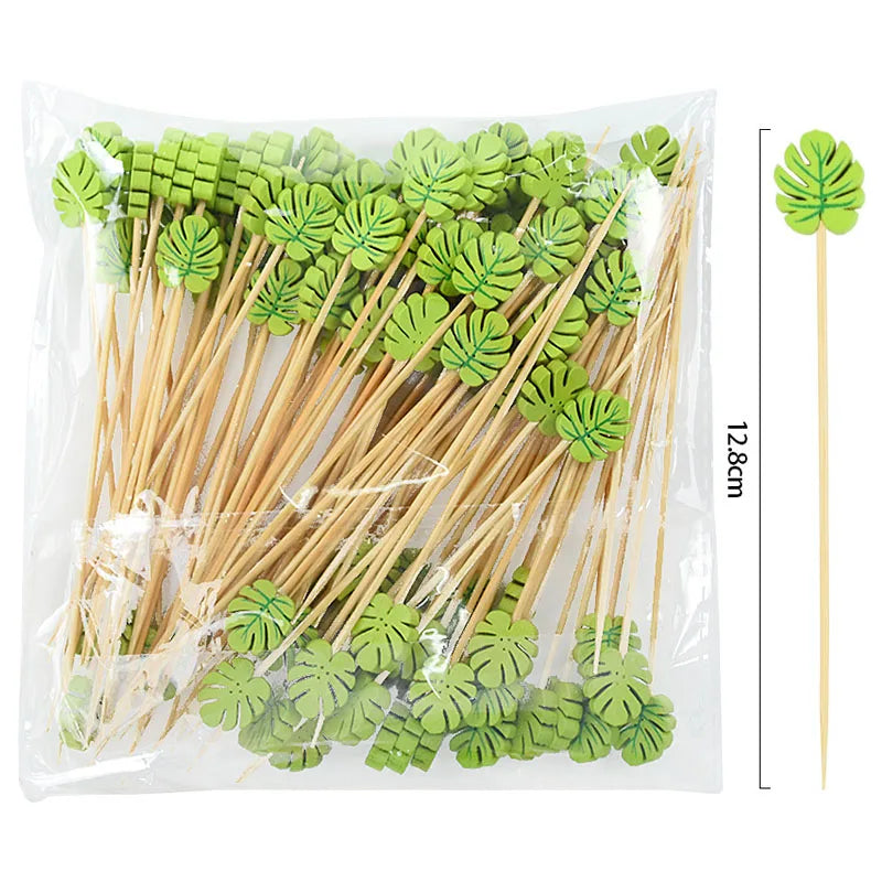 100pcs Disposable Bamboo Food Fruit Toothpick Cute Bear Flamingo Buffet Cake Dessert Fork Stick for Wedding Birthday Party Decor