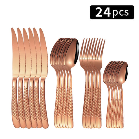 24pc Stainless steel tableware star steak knife and fork dessert fork spoon family suits