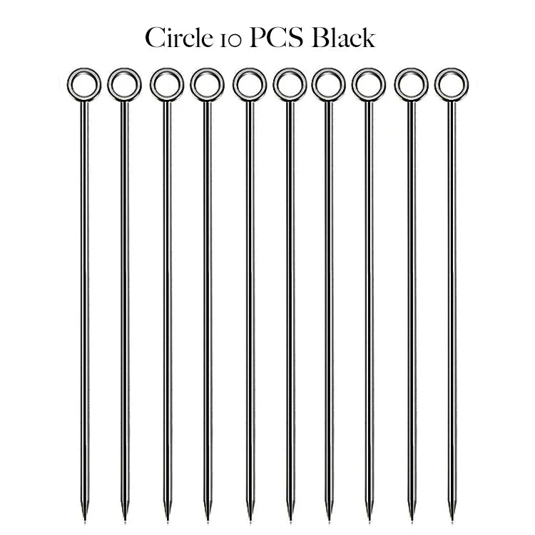 10PCS Cocktail Pick Cocktail Stick Stainless Steel Fruit Sticks Drink Stirring Sticks Martini Picks- Circle/Ball/Hat Shape