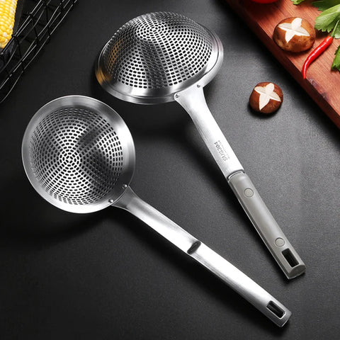 304 Stainless Steel Strainer Colander for Cooking & Frying, Skimmer Sieve with Long Handle, Kitchen Tools