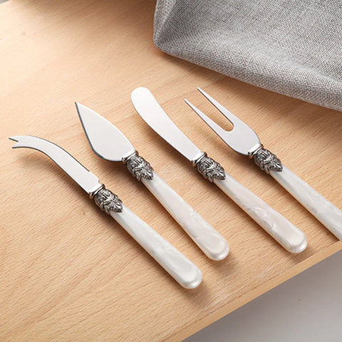 Carving Pearl Cheese Knife Stainless Steel Vintage Resin Handle Butter Pizza Knives Set Cutlery Dessert Tableware Food Safe