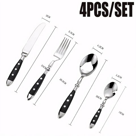 Hotel Stainless Steel Table Knife Fork Spoon Sets Teaspoon Teafork Steak Knife Cutlery Restaurant Serviing Set Black Wood Handle