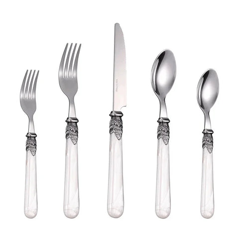 4pcs/set White Dinnerware Set Stainless Steel Steak Knife Fork Coffee Spoon Teaspoon Flatware Dishwasher Safe Kitchen Tablewar