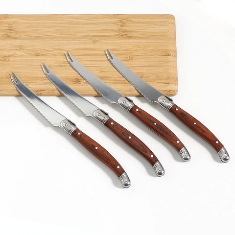 2/4/6/8pcs Stainless Steel Pronged Cheese Knife Pizza Cheese Tools High-end Pakka Wood Sharp Blade Steak Knives