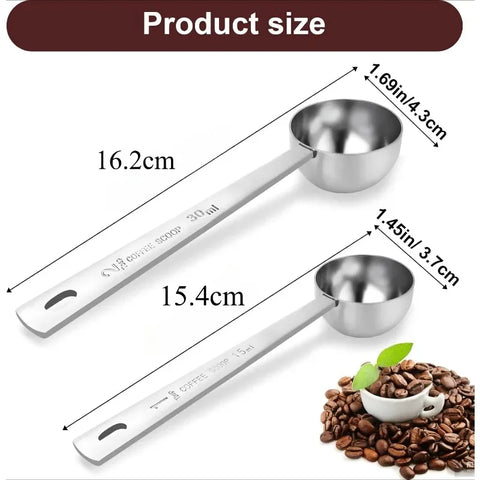 2Pcs Coffee Scoops Stainless Steel Measuring Coffee Spoon Long Handle Dosing Scoop with Scale Home Kitchen Cafe Use Easy Clean