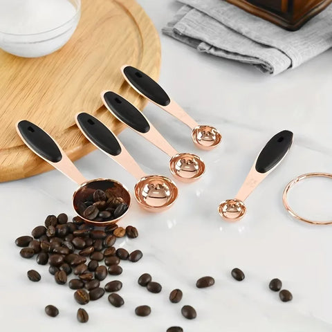 KUUJOJO Baking tools rose gold stainless steel measuring spoon set of five DIY cake measuring spoon set