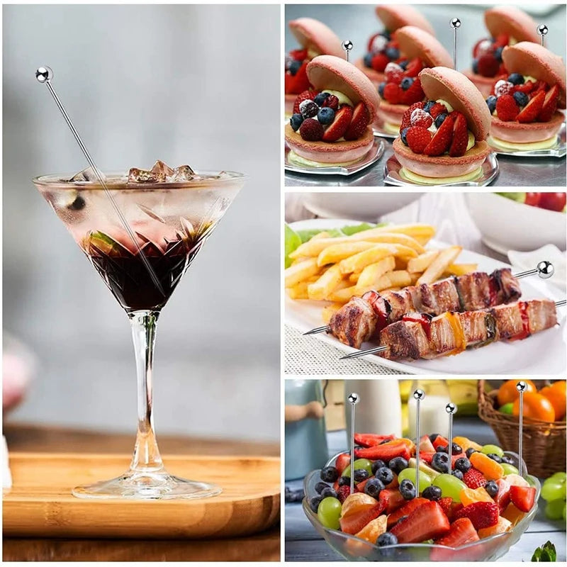 15Pcs Cocktail Picks, 4 Inch Reusable Stainless Steel Martini Picks Cocktail Toothpicks For Olives Appetizers Sandwich