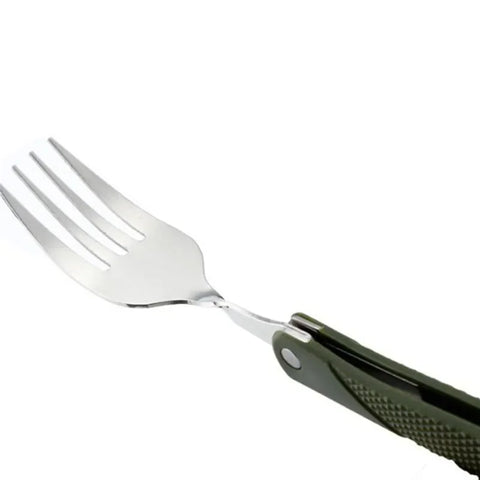 Stainless Steel Portable Folding Cutlery Set Fork Knife With  Green Pouch Survival Camping Bag Outdoor Cutlery Container