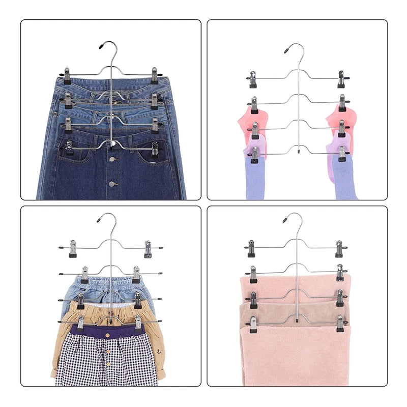 4 Tier Pants Hangers Metal Skirt Hangers With Clips,Trouser Clips Hanger,For Slacks,Trousers,Jeans,Towels,2-Pack Black