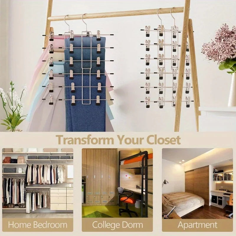 Pants hanger, space saving hanging hat rack -6-story skirt hanger with 360 ° rotating hook, with clip