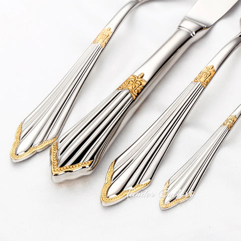 8/12/16/20/24 Pieces Gold Plated Cutlery Set Knife Fork Spoon Set Stainless Steel Western Tableware Mirror Dinnerware Flatware