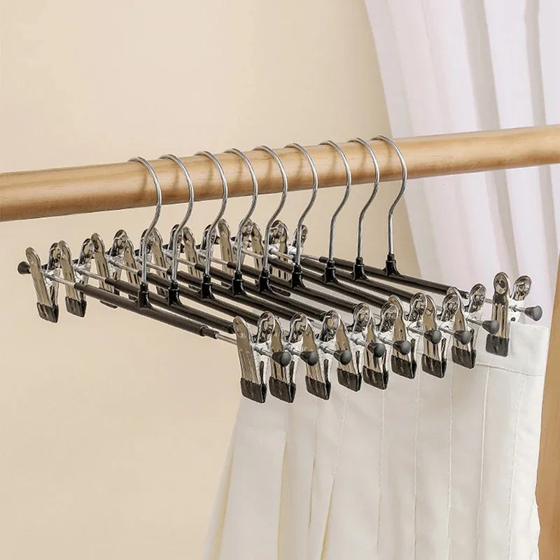 10pcs Clothes Rack with Adjustable Clip Anti-Slip Metal Windproof Clothes Hanger Pants Jacket Skirt Clip Closet Organizer