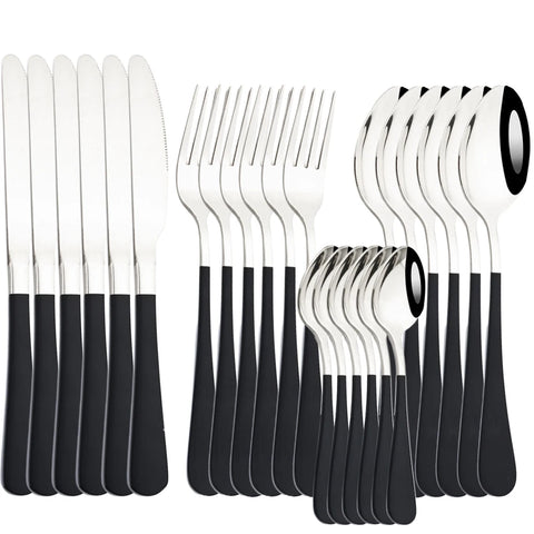 AJOYOUS Dinnerware Set Stainless Steel Mirror 24Pcs Tableware Western Knife Fork Spoon Flatware Cutlery Set Kitchen Silverware