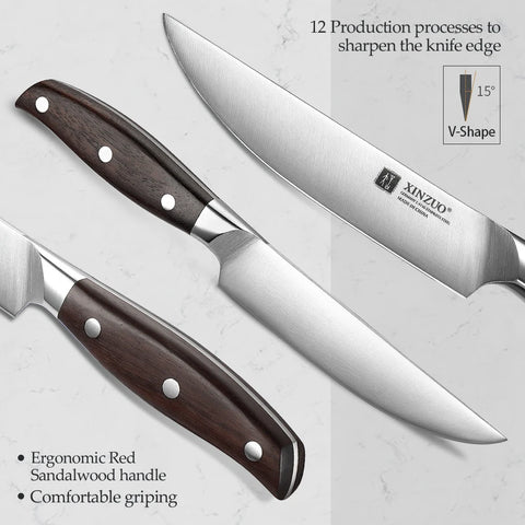 XINZUO 1pcs Steak Knife German High Carbon Din 1.4116 Stainless Steel Chef Knife Length Dinner Red Sandalwood Knife Handle