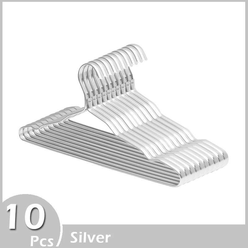 10 Pcs Aluminium Alloy Clothes Hangers Coat Hangers Non-slip Seamless Metal Rack Wardrobe Organizer Closet Clothing Golden Rack