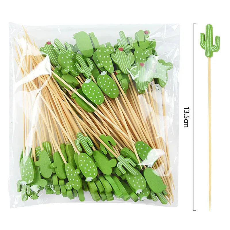 100pcs Disposable Bamboo Food Fruit Toothpick Cute Bear Flamingo Buffet Cake Dessert Fork Stick for Wedding Birthday Party Decor