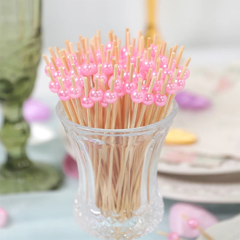 50Pcs Disposable Bamboo Food Fruit Toothpick Cute Bear Flamingo Buffet Cake Dessert Fork Stick for Wedding Birthday Party Decor
