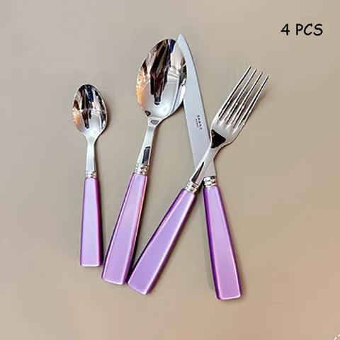 Stainless Steel Dinnerware Set with Luxurious Seashell Handle, Red and White Dinner Knife, Scoop and Fork