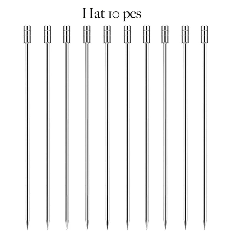 10PCS Cocktail Pick Cocktail Stick Stainless Steel Fruit Sticks Drink Stirring Sticks Martini Picks- Circle/Ball/Hat Shape