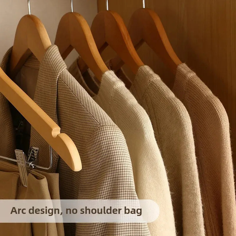 Home Use Wooden Clothes Hanger Anti-Slip Seamless Design With Clip Hotel Quality Integrated Suit Hanger Wardrobe Organizer